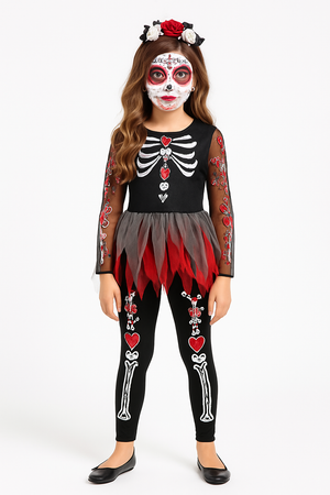 Girls' Scared to the Bone Halloween Costume with Tutu & Leggings - Child L (12-14)