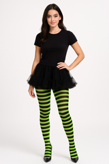 Green and Black Striped Halloween Tights