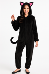 Cozy Black Cat Zipster Halloween Costume for Adults S/M