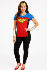 Women's Wonder Woman Superhero Costume T-Shirt - Red/Blue Large