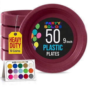 9 in. Burgundy Plastic Plates | 50 Count
