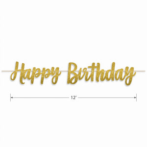 Golden Glitter Happy Birthday Banner