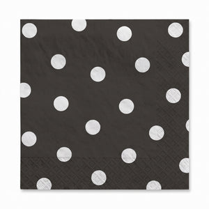 Jet Black Polka Dot Luncheon Napkins - 6.5 In. X 6.5 In.