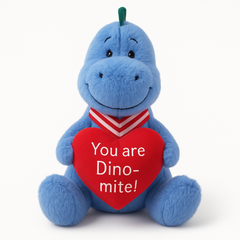 Valentine's Day Blue Dino Plush with "You're Dino-mite" Heart