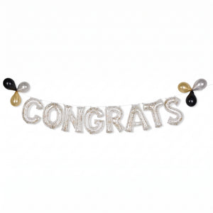 "Congrats" Silver Glitter Confetti Air-Filled Balloon Banner