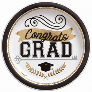 "Congrats Grad" Round Paper Plates - 9-inch, 50 Pack