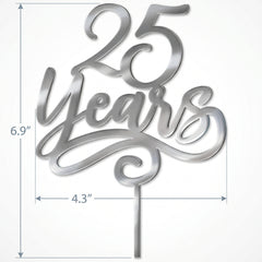 Silver Mirrored "25 Years" Anniversary Cake Topper