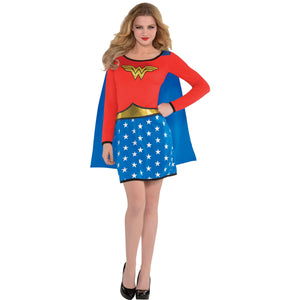 Women's Wonder Woman Long Sleeve Costume Dress with Cape SM/MD