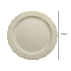 10 In. Ivory Victorian Design Plastic Plates | 120 Count