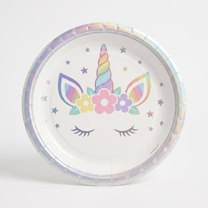 Iridescent Unicorn Birthday Party Plates - 9" Round, 8 Pack