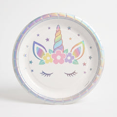 Iridescent Unicorn Birthday Party Plates - 9" Round, 8 Pack