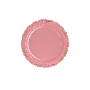 9 in. Coral/Gold Victorian Design Plastic Plates | 120 Count