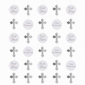 White and Silver Communion Hanging String Decorations, 5-ft, 5-Pack