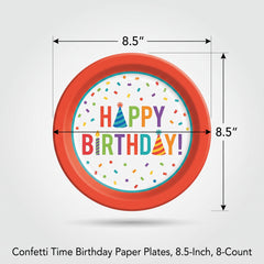 Confetti Time Birthday Paper Plates, 8.5-Inch, 8-Count