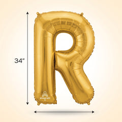 Gold Foil Letter R Balloon - Metallic Mylar Party Decor