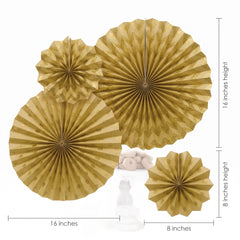 Gold Glitter Paper Fan Decorations - Set of 4