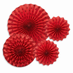 Red Glitter Paper Fan Decorations - Set of 4