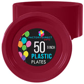9 In. Burgundy Plastic Plates | 50 Count