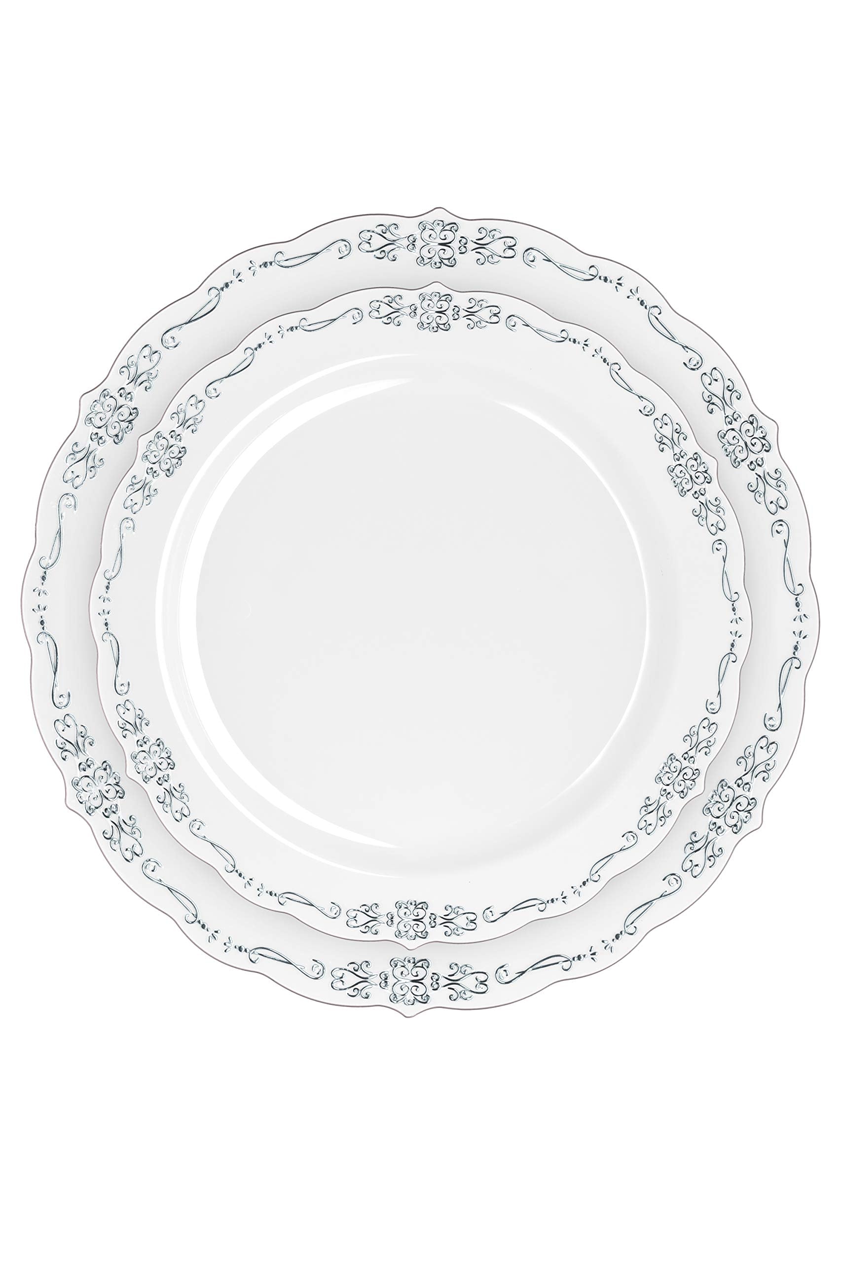 9 In. Gray / Silver Victorian Design Plates | 20 Count