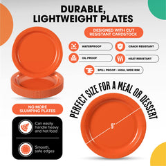 9 In. Orange Paper Plates | 100 Count