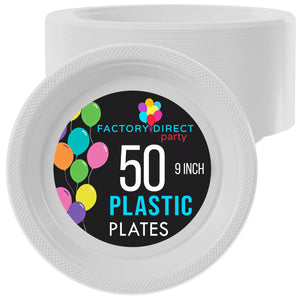 9 In. White Plastic Plates | 50 Count