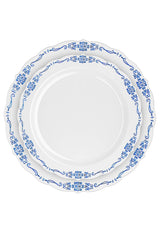 9 In. White/Navy Victorian Design Plastic Plates | 120 Count