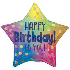 Holographic Star Happy Birthday Foil Balloon - 18 Inch