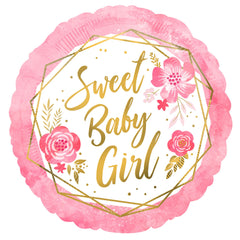 Sweet Baby Girl Floral Geometric Foil Balloon - 18 Inch