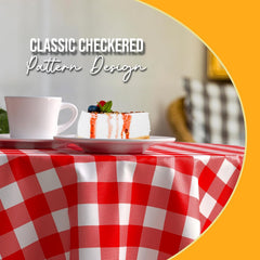 Round Red Gingham Plastic Table Covers | 6 Pack - 84 in.