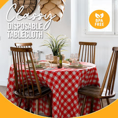 Round Red Gingham Plastic Table Covers | 6 Pack - 84 in.