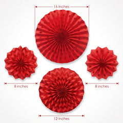 Red Glitter Paper Fan Decorations - Set of 4
