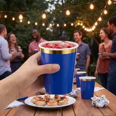 Royal Blue Paper Cup with Gold Trim - 12oz