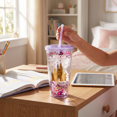 Disney Princess Glitter Confetti Tumbler Cup with Straw - 16oz