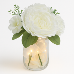 Elegant White Floral Glass Pot with LED Lights