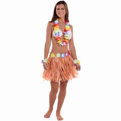 Adult Hula Skirt Kit with Shell Bikini & Floral Accessories