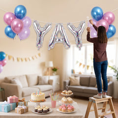 Silver Glitter "Yay" Balloon Banner Kit - Air-Filled Foil Decoration