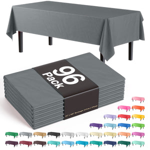 Premium Silver Plastic Table Cover | Case of 96 - 54 In. x 108 In.