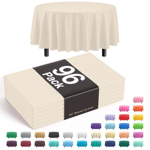 Premium Round Ivory Plastic Table Cover - 84 in. | Case of 96