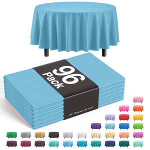 Premium Round Sky Blue Plastic Table Cover - 84 in. | Case of 96