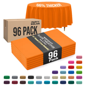 Premium Round Orange Plastic Table Cover | 84 in. | Case of 96