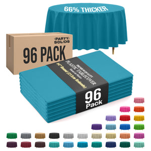 Premium Round Turquoise Plastic Table Cover | 84 in. | Case of 96