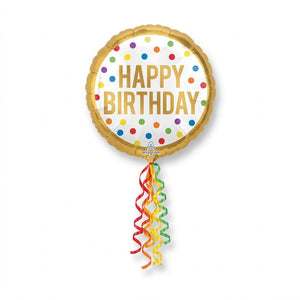 Colorful Polka Dot Happy Birthday Foil Balloon with Tassels