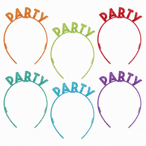 Glitter Rainbow "Party" Headbands - Multi-Colored, 6-Pack