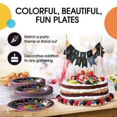 7 In. Neon Birthday Print Paper Plates - 50 Ct.
