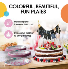 7 In. Pink Birthday Print Paper Plates - 50 Ct.