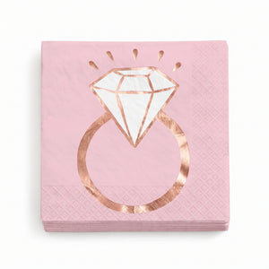 Blush and Rose Gold Diamond Ring Lunch Napkins - 6.5 In. x 6.5 In. - 16 Pack