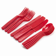 Apple Red Assorted Plastic Cutlery Set - 24 Pieces - 7.5 in.