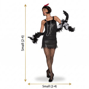 Adult Flashy Flapper Costume with Fringe and Headband - Adult S (2-4)