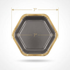 Elegant 7" Metallic Dark Gray Hexagon Plates