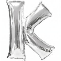 Silver Letter "K" Foil Balloon - Metallic Super Shape